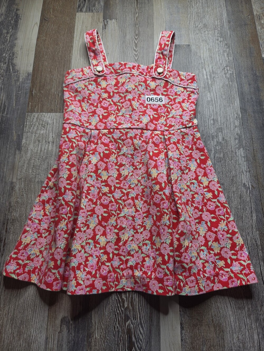 Janie And Jack Girl's 5 Red Dress Pink Floral Piping